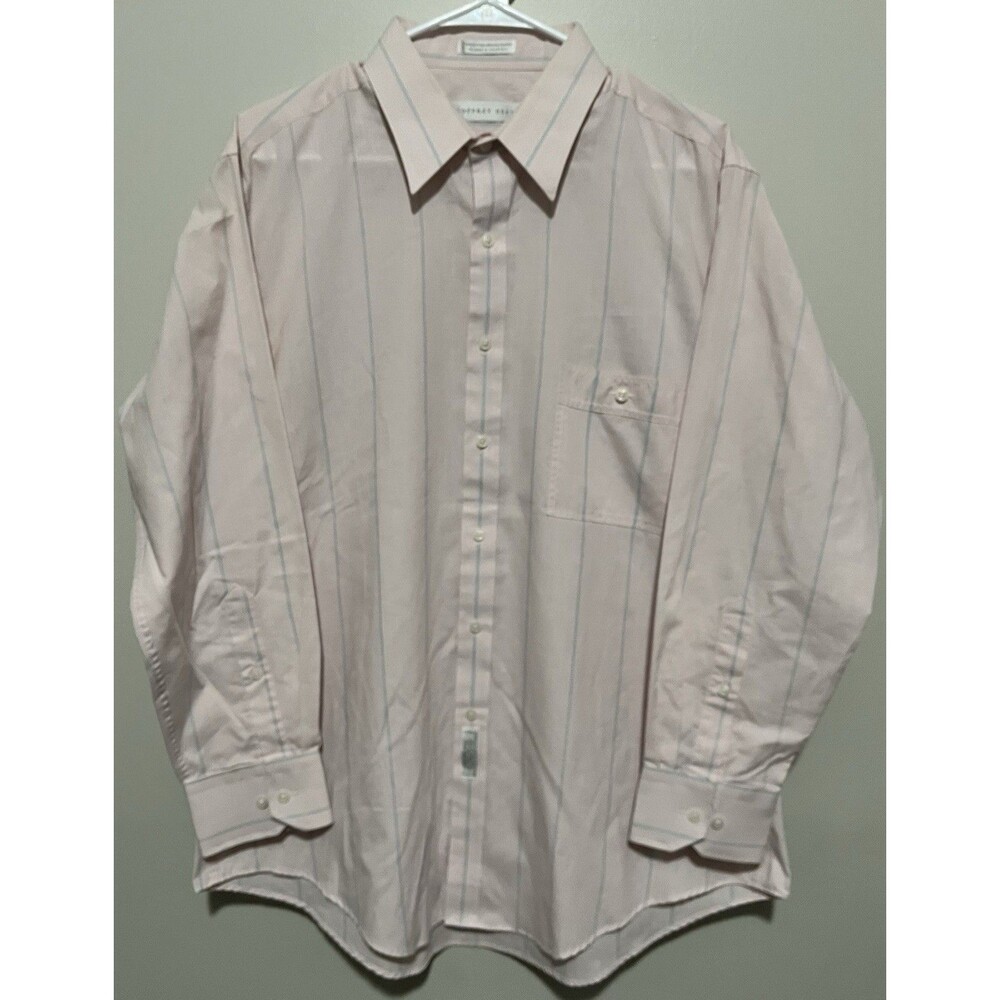 Geoffrey Beene Men’s Pink button-down dress shirt light blue pinstripes